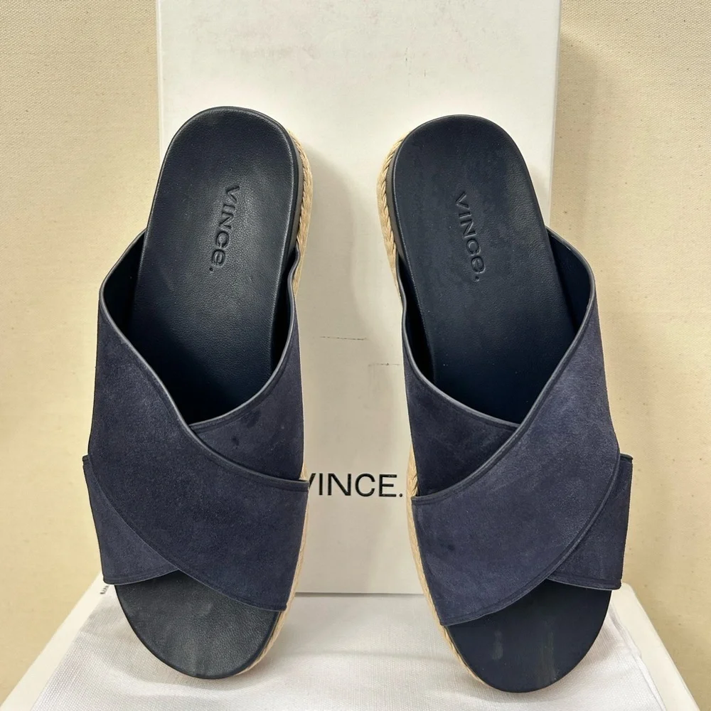 Vince Villaire Women's Deep Blue Wedge Slide Sandal - Picture 2 of 4